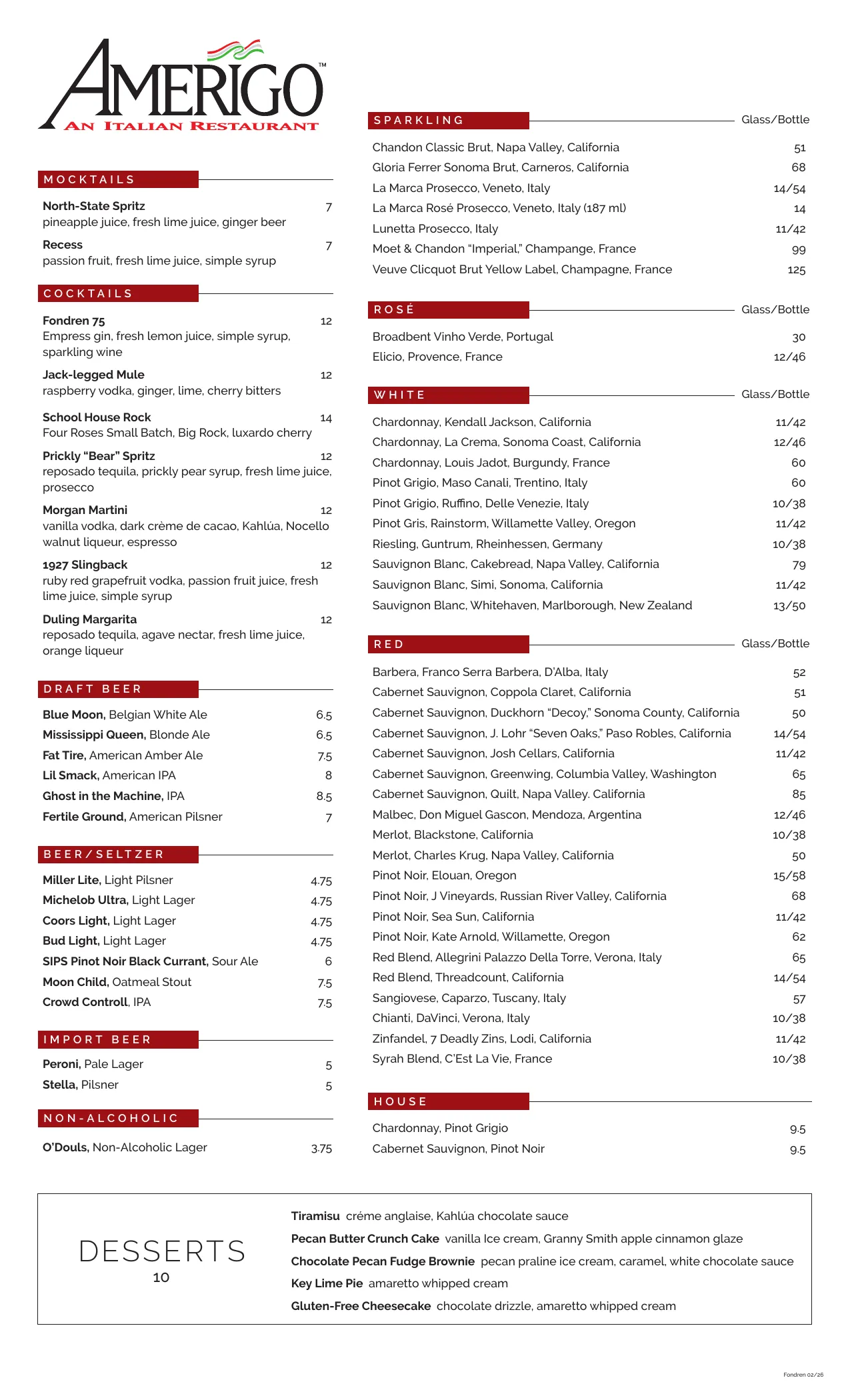 View the PDF for the full drink menu